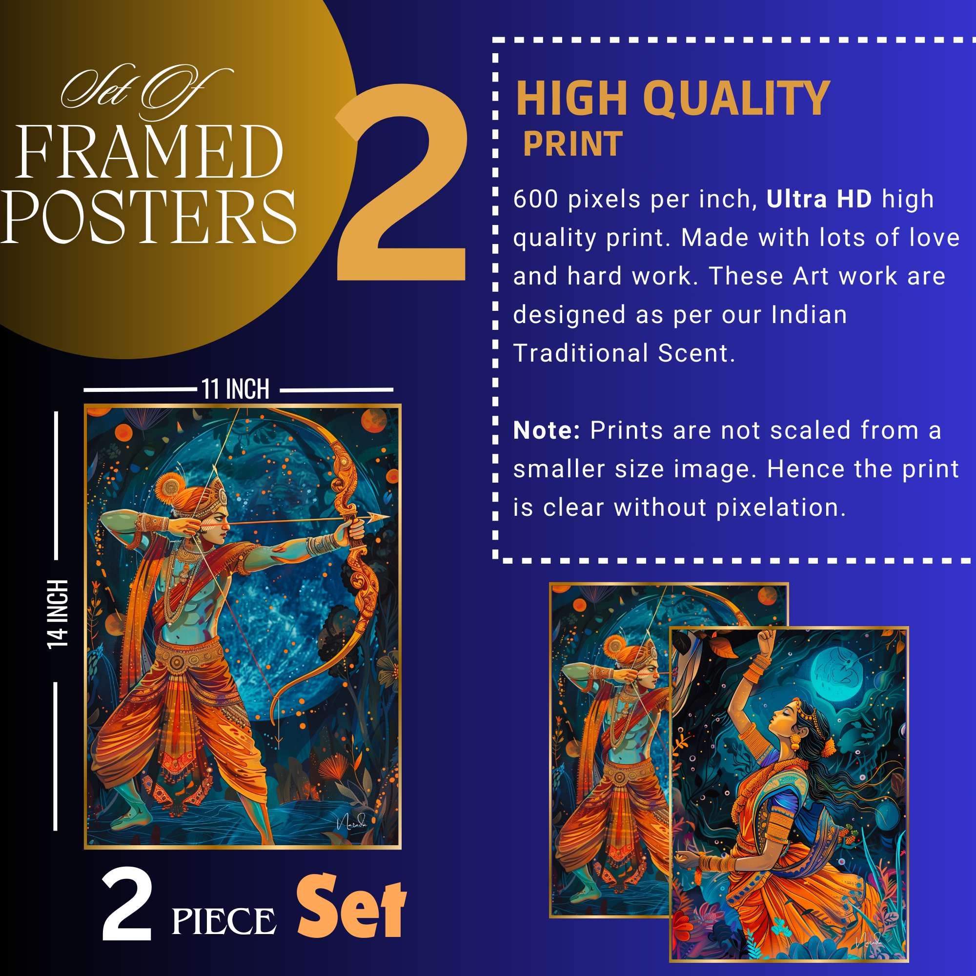 Set of Two Wall Paintings for Wall Dacoration Golden Framed Wall Paintings for Living Room & Bedroom Wall Art for Home Decoration & Office Wall Décor (14x11 inch CH-GD2-4) - Image 4