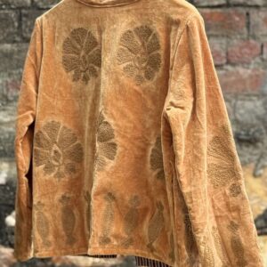 Womens Gold Velvet Embroidered Jacket with Floral Design